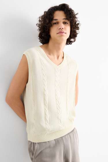 Heren - Spencer - kabelpatroon - licht beige