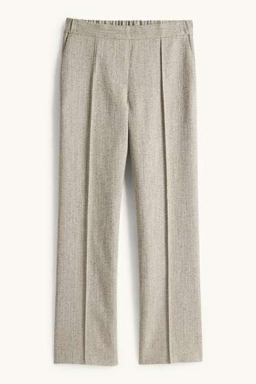 Femei - Pantaloni office - talie medie - straight leg - cu model - taupe