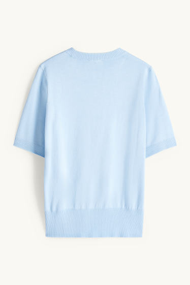 Women - Knitted jumper - short sleeve - light blue