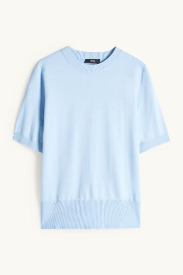 Women - Knitted jumper - short sleeve - light blue