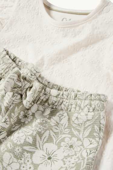 Baby Mädchen - Blümchen - Baby-Outfit - 2 teilig - grün / cremeweiß
