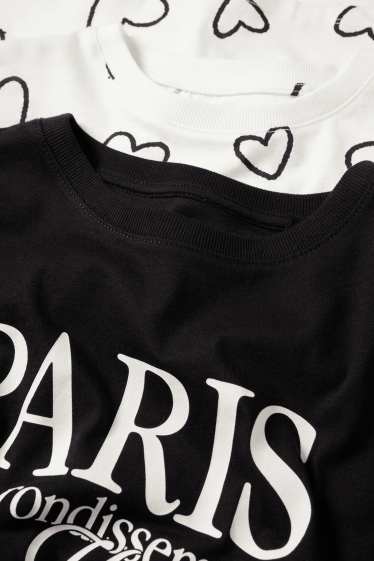 Kinder Mädchen - Multipack 2er - Herz und Paris - Kurzarmshirt - schwarz / weiss