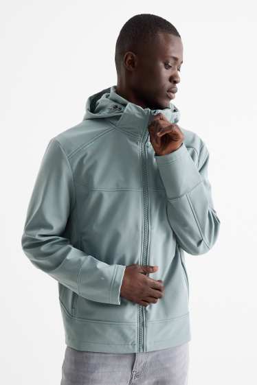 Heren - Softshelljas met capuchon - waterafstotend - lichtblauw