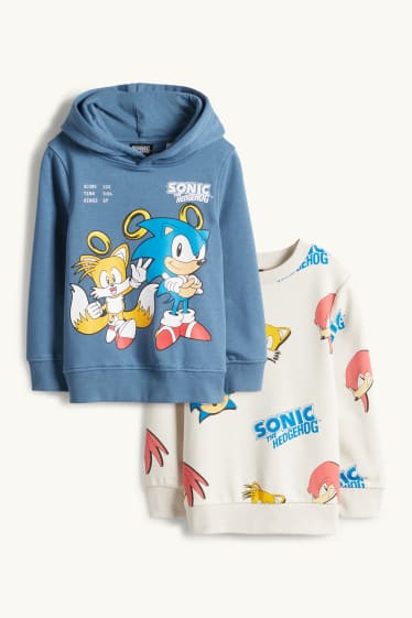 Enfants garçons - Lot de 2 - Sonic - sweat à capuche et sweat - bleu  / crème