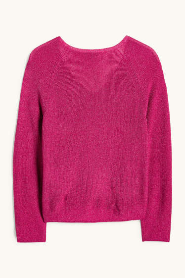 Dámské - Svetr s výstřihem ve tvaru V - s třpytivými efekty - světle fialová