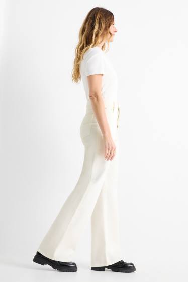 Femmes - Pantalon en toile - high waist - wide leg - blanc
