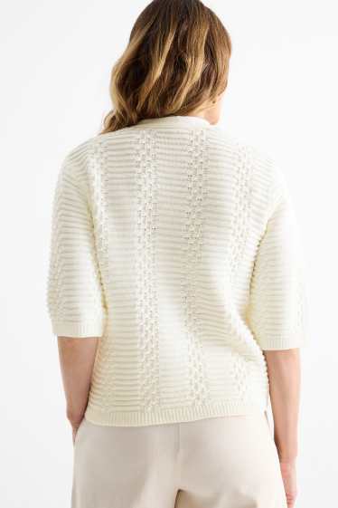 Women - Cardigan - textured - white