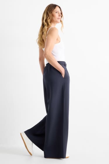 Women - Cloth trousers - high waist - wide leg - dark blue