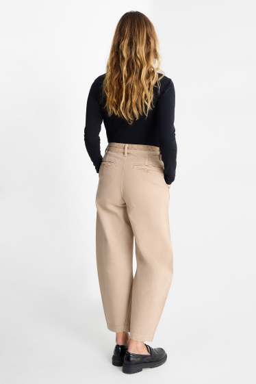 Dames - Pantalon - high waist - barrel leg - lichtbruin