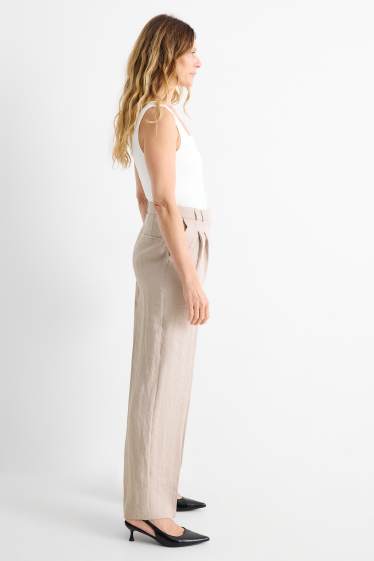 Damen - Stoffhose - Mid Waist - Wide Leg - hellbeige
