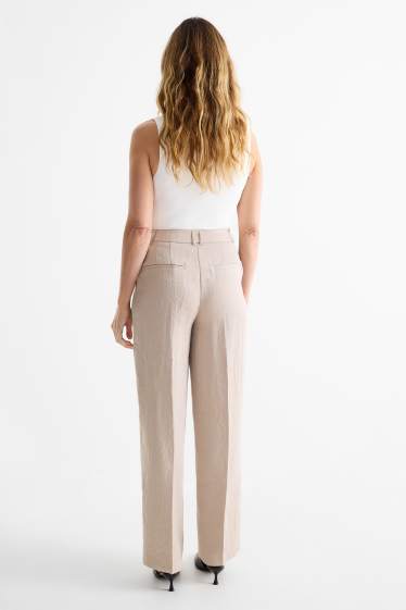 Damen - Stoffhose - Mid Waist - Wide Leg - hellbeige