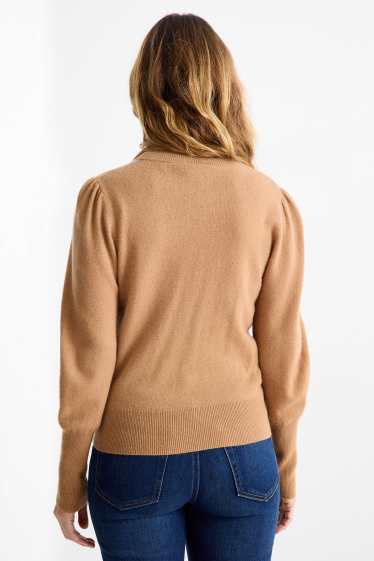 Donna - Set - maglione e sciarpa con cashmere - misto lana - marrone chiaro