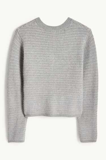 Dámské - Pletený kardigan - s třpytivým efektem - strukturovaný - šedá