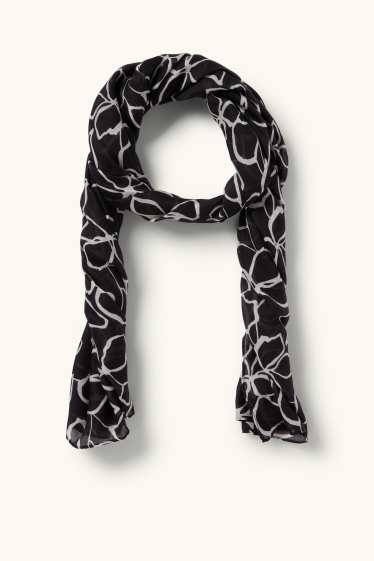 Femei - Șal - cu flori - negru