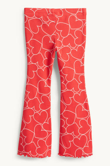 Kinder Mädchen - Herz - Flared Leggings - gerippt - rot