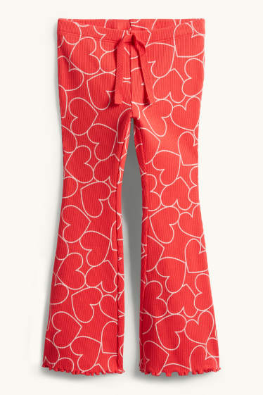 Kinder Mädchen - Herz - Flared Leggings - gerippt - rot