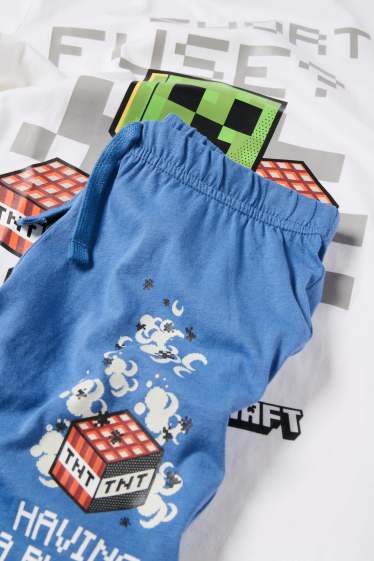 Kinderen: jongens - Minecraft - shortama - 2-delig - blauw / crèmekleurig