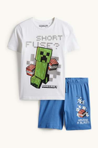 Kinderen: jongens - Minecraft - shortama - 2-delig - blauw / crèmekleurig