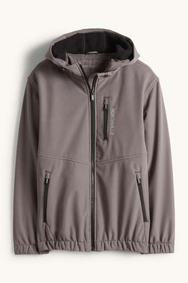 Kinder Buben - Softshelljacke mit Kapuze - wasserdicht - dunkelgrau