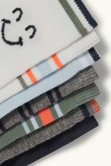 Kinderen: jongens - Set van 7 paar - grimassen - sokken met motief - wit / crèmekleurig