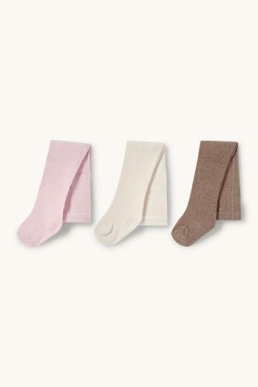 Bébés filles - Lot de 3 paires - collants bébé - finition côtelée - marron / rose