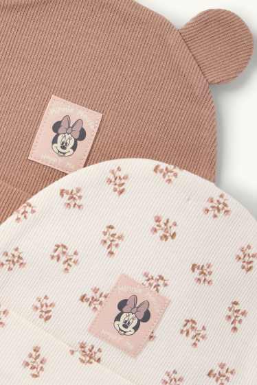 Bebés niñas - Pack de 2 - Minnie Mouse - gorros para bebé - de canalé - marrón / blanco roto