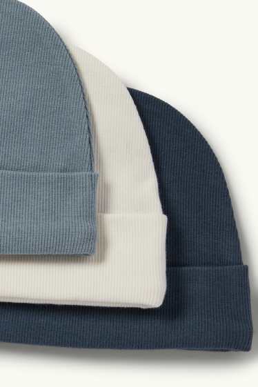Baby Jungen - Multipack 3er - Baby-Mütze - gerippt - dunkelblau / cremeweiss