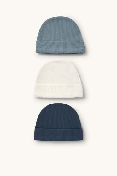 Baby Jungen - Multipack 3er - Baby-Mütze - gerippt - dunkelblau / cremeweiss