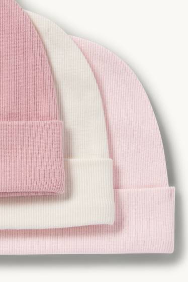 Baby Mädchen - Multipack 3er - Baby-Mütze - gerippt - rosa