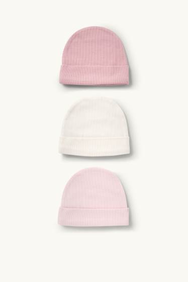 Baby Mädchen - Multipack 3er - Baby-Mütze - gerippt - rosa