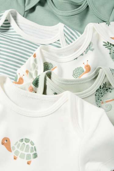 Unisex - Multipack of 5 - turtle and chameleon - baby bodysuit - mint green