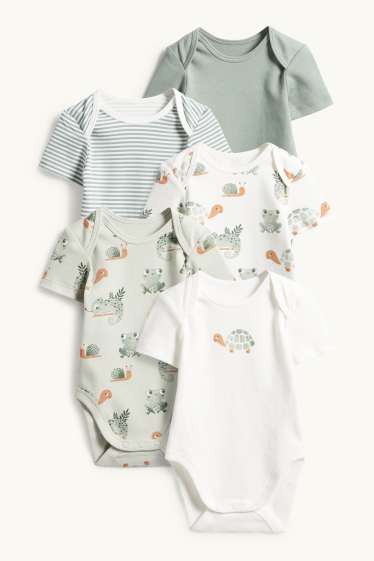 Unisex - Multipack of 5 - turtle and chameleon - baby bodysuit - mint green