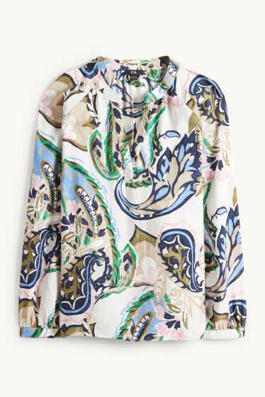 Dámské - Halenka s výstřihem ve tvaru V - se vzorem - krémově bílá