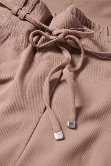 Dámské - Plátěné kalhoty - high waist - tapered fit - hnědá