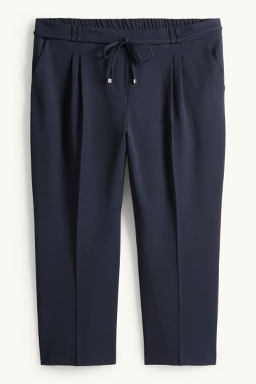 Dámské - Plátěné kalhoty - high waist - tapered fit - tmavomodrá