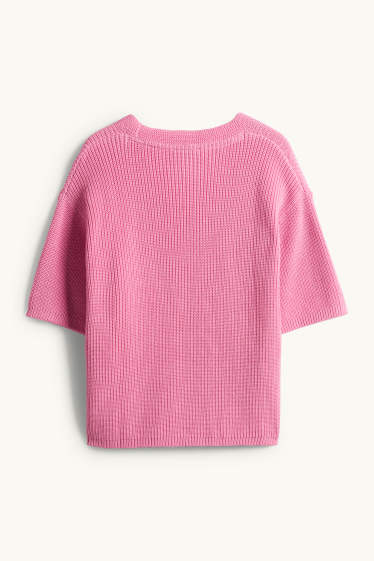 Damen - Strickpullover - kurzarm - pink
