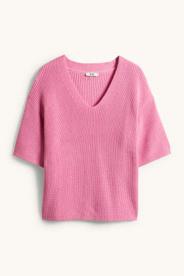 Damen - Strickpullover - kurzarm - pink