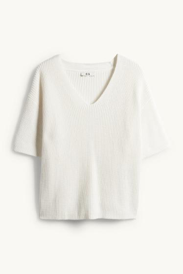 Femmes - Pull en maille - manches courtes - blanc