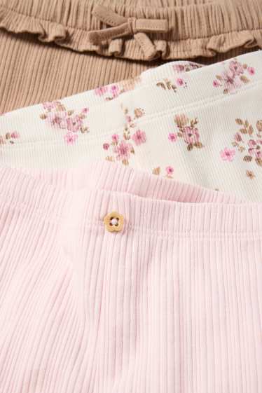 Baby Mädchen - Multipack 3er - Blümchen - Baby-Leggings - gerippt - weiß / rosa
