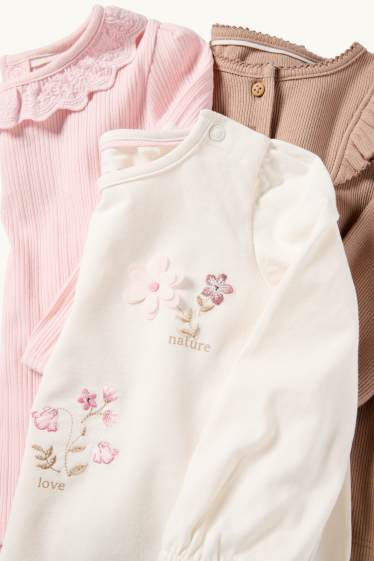 Baby Mädchen - Multipack 3er - Blümchen - Langarmshirt - weiß / rosa