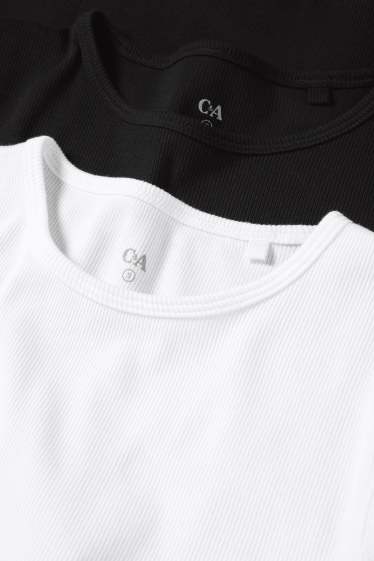 Dona - Paquet de 2 - samarreta de màniga curta - slim fit - de canalé - negre/blanc