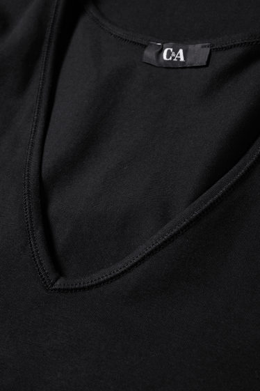 Femmes - T-shirt avec encolure en V - slim fit - noir