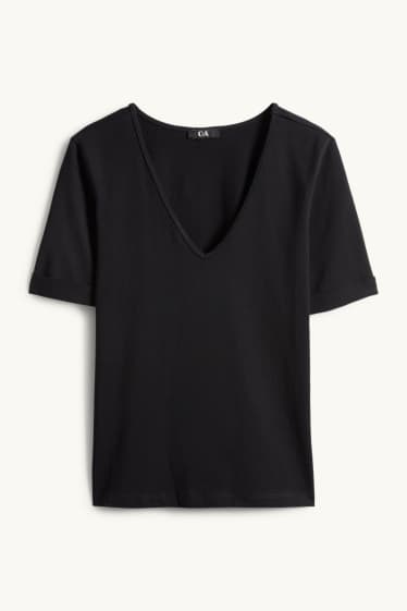 Femmes - T-shirt avec encolure en V - slim fit - noir