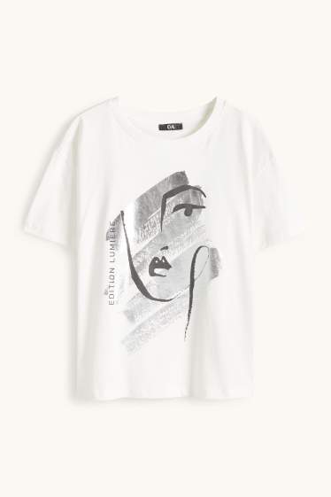 Damen - T-Shirt - Regular Fit - Glanz-Effekt - weiß