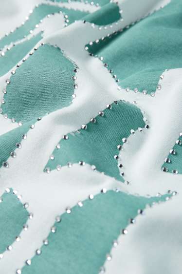 Dámské - Tričko se štrasovými kamínky - regular fit - světle tyrkysová