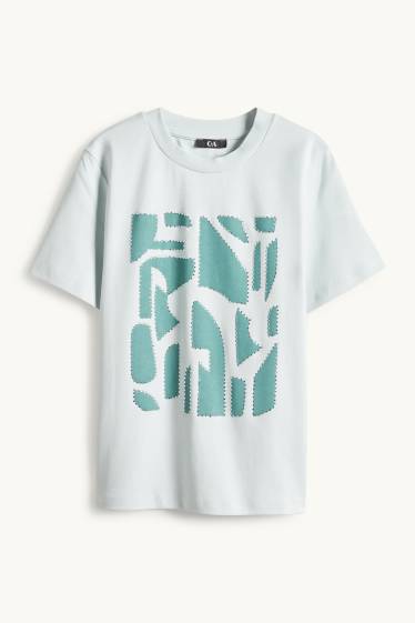 Dámské - Tričko se štrasovými kamínky - regular fit - světle tyrkysová