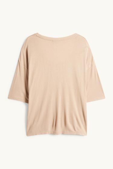 Donna - T-shirt - relaxed fit - a coste - beige