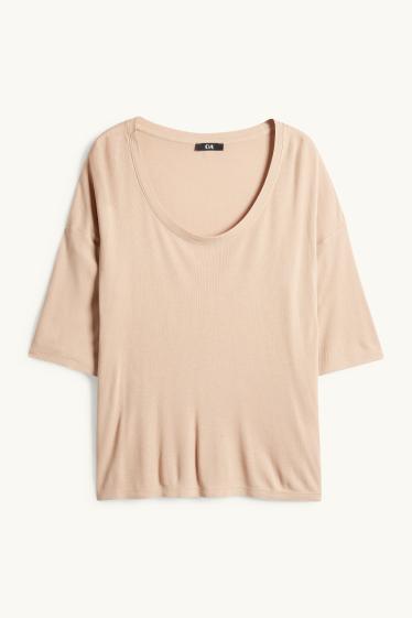 Donna - T-shirt - relaxed fit - a coste - beige