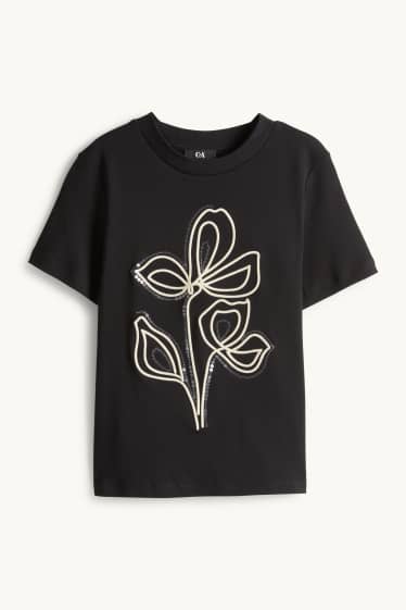 Donna - T-shirt - relaxed fit - effetto brillante - nero