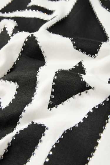 Dámské - Tričko se štrasovými kamínky - regular fit - bílá